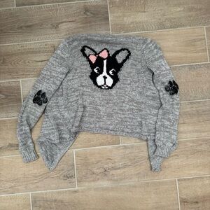 Justice Gray Sweater with Boston Terrier Dog and Pink Bow